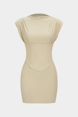 Belted Tie Back Shoulder Pads Sleeveless Mini Dress